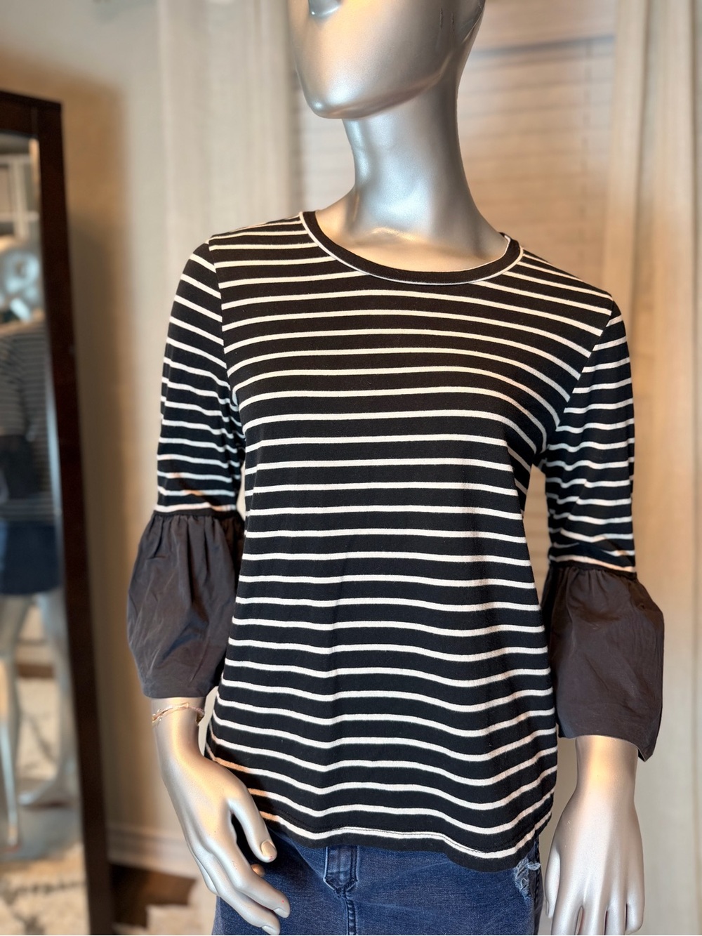 Anthropologie Adele Striped Bell Sleeve Top Medium Cotton Casual Boho Blouse